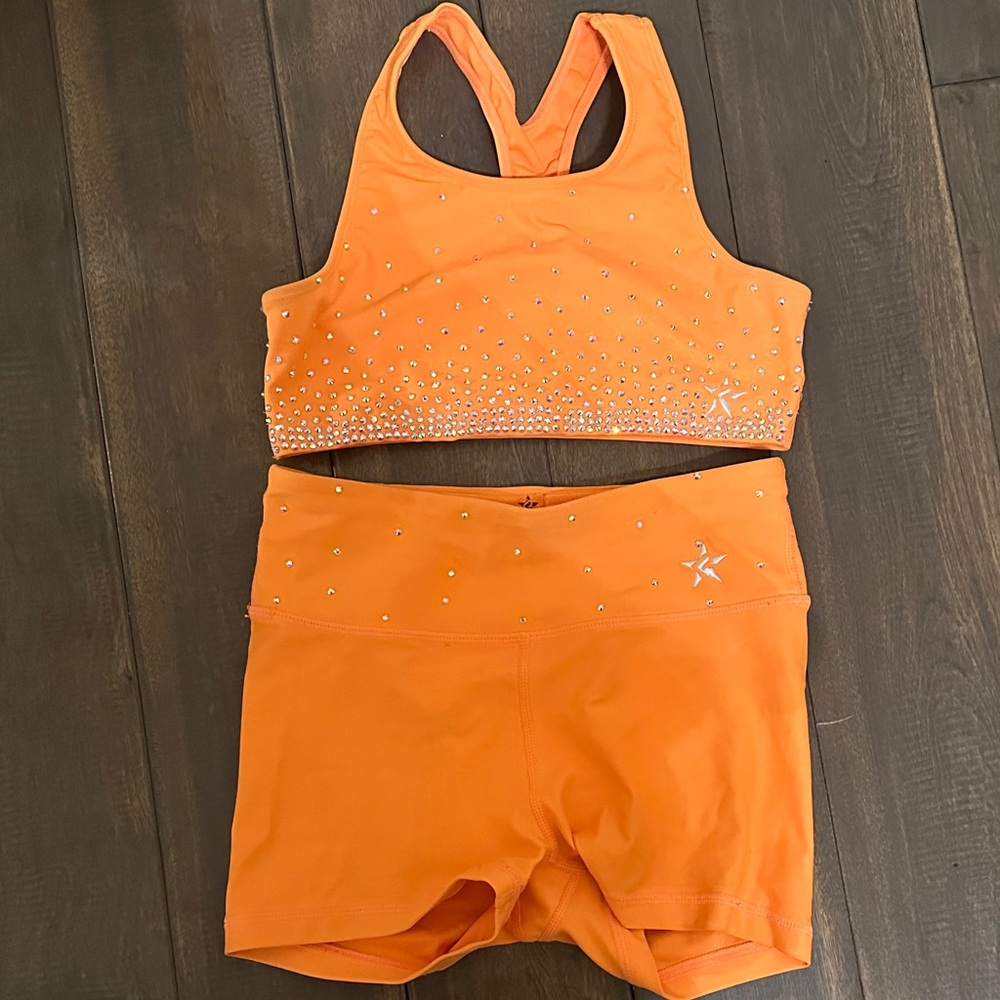 Rebel athletic Orange Kids Matching Set with Rhinestones